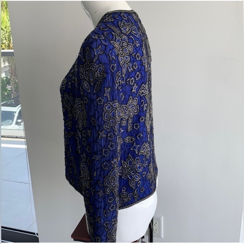 Vintage Papell Boutique evening beaded crop jacket elegant royal blue, S PL - Picture 10 of 14